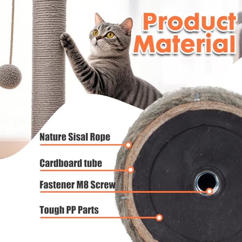 PowerKing Natural Sisal Replacement Scratching Post, 15.7'' 2 Pieces M8 Cat Scratch Post Refill Pole Parts for Refurbishment, Include Screws (Grey) - color: Grey, size: 15.7''+15.7'' (2.67''Thick)