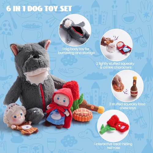 Nocciola Fairy Tale Squeaky Dog Toys, Cute Interactive Plush Stuffed Hide and Seek Cognitive Puzzle Puppy Crinkle Chew Toy for Small, Medium Breed - style: Little Red