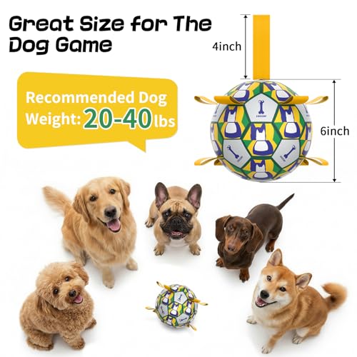 Dog Soccer Ball with Straps, 6 Inch for Small and Medium Dogs, A - color: Yellow