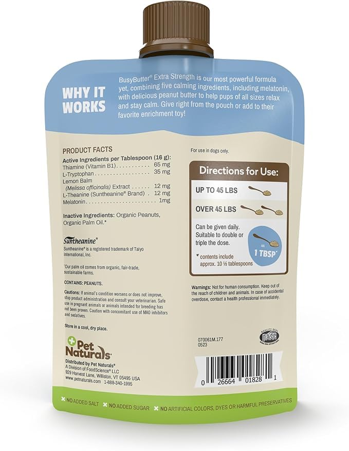 Pet Naturals BusyButter Extra Strength Calming Peanut Butter for Dogs, 6 oz
