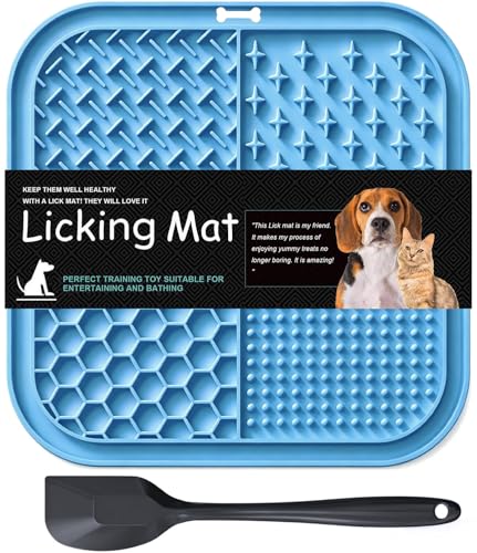 Licking Mat for Dogs & Cats with Suction Cups, 1 Pack Square Silicone Dog Slow Feeder Lick Pat for Anxiety Relief, Dog Toys to Keep Them Busy, Pets Bathing Training Grooming Mat 7.8 * 7.8 inches - color: 1Pack-Blue