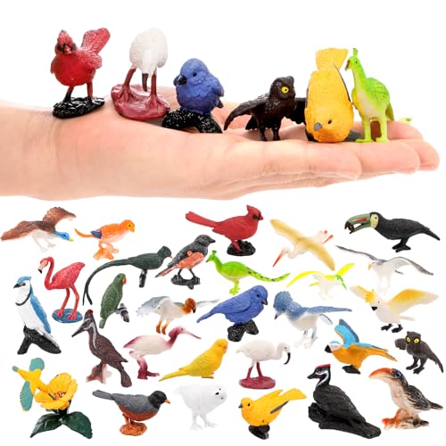 ZENFUN 29 Pieces Realistic Bird Animals Figurines, Mini Bird Model, Birds Cake Cupcake Topper, Parrot Figurine, Miniature Birds Animal Figure for Birthday Party Supply