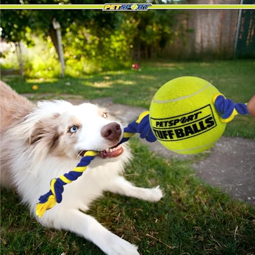PetSport Mega Tuff Ball Tug Dog Toy - Mega Tennis Balls for Large Dogs, Dog Tug Toys, Great for Boredom & Aggressive Chewers, Dog Toy, Certified Non-Toxic, Won’t Wear Down Teeth - 6" - size: 6 inch (Pack of 1)