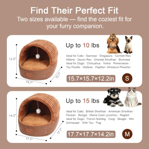 Cat Bed Cave with Pillow & Cat Toys, Cozy Cat Beds for Indoor Cats - size: S-15.7IN