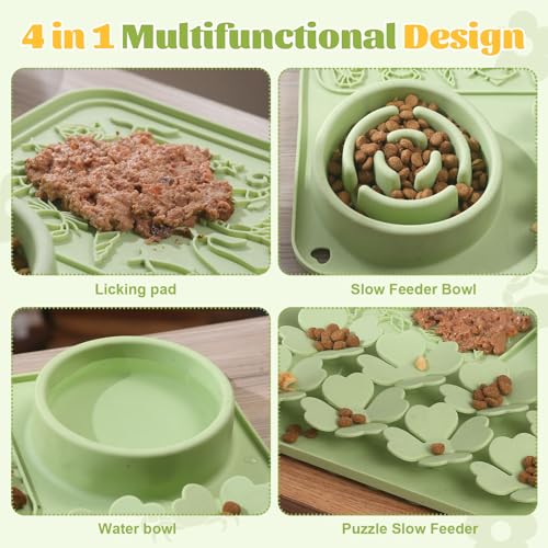 Silicone Lick Mat for Dogs & Cats – Slow Feeder Dog Bowl, Non-Slip Licking Mat for Large & Small Breeds, Puzzle Feeder & Snuffle Mat for Fast Eaters, Interactive Pet Food Mat with Measuring Spoon - color: Grey With Spoon