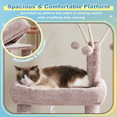 Hey-brother Cat Tree Tower with 3 Condos, Step Climbing Pathway MPJ081MU - color: Muchroom, size: 74.8 inches