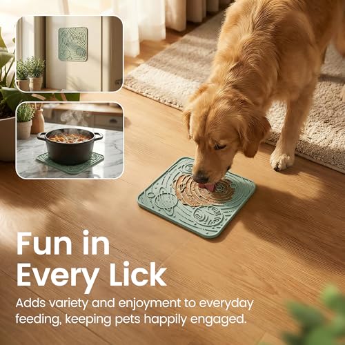 OHMO Large Lick Mat for Dogs&Cats, Space Pattern, 2pcs, Camo&Sage Green - color: Camo Green&Light Green, size: 7.9"L x 7.9"W