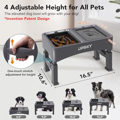 UPSKY 2-in-1 Elevated Dog Bowls Set with 4 Height Adjustable Stand, Gray - color: A-Water Bowl+Slow Feeder (Grey)