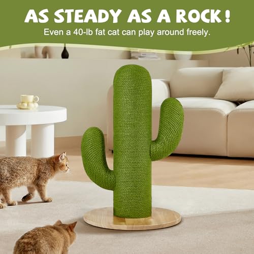 Cat Scratching Post with Solid Wood Base,39.37" Hx17.71 Lx17.71 W Tall Scratching Posts for Indoor Cats Adults,Cactus Thick Columns,Durable Lambswool and Jute,Large Scratcher Post (Large)