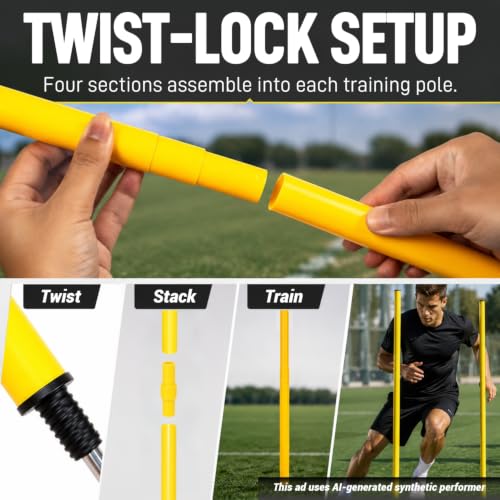 6 Pcs 5FT Adjustable Agility Training Poles for Soccer,Basketball,Football,Dog,Horse Training-Speed and Agility Training Equipment Sports Training Sticks with Stainless Steel Ground Nails - color: Yellow