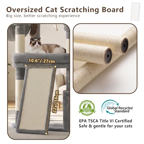 Heybly Cat Tree 72.4-Inch Anti-Tip Cat Tower with Spacious Perches HCT060W - color: Light Gray