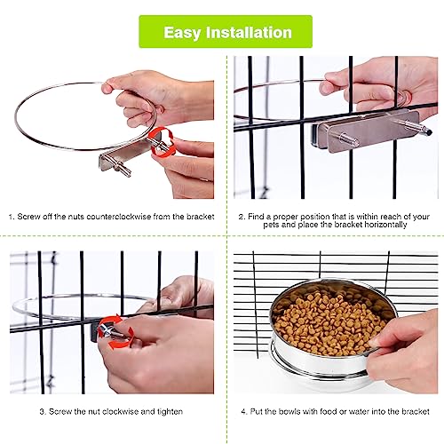 2 Pcs Stainless Steel Small Dog Crate Food Water Bowl, 19 & 12 OZ - color: Silver, size: XS (19 & 12 OZ)