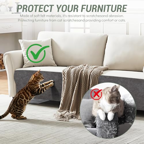 SEPAZON Cat Scratching Carpet Mat, Self-Adhesive Couch Furniture Protector - color: DarkGrey, size: 78.7x15.8Inch