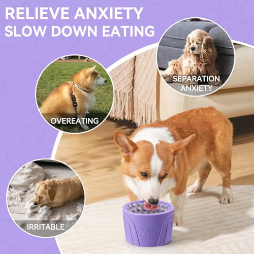 Dog Slow Feeder Lick Bowl, Anxiety Relief Dog Licking Mat Treat Dispenser, Non-Slip Anti-Choking Slow Eating Lick Bowl for Small Medium and Large Breed Dogs, BPA Free Silicone (Purple,M-L) - color: Purple, size: M-L