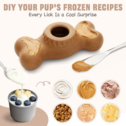 3-in-1 Enrichment Dog Toy for Aggressive Chewers,Frozen Treat Toy & Interactive Treat Dispenser with Peanut Butter Grooves,Long Lasting Slow Feeder Chew Toy for Large Dogs,Easy to Clean,Brown - color: Brown