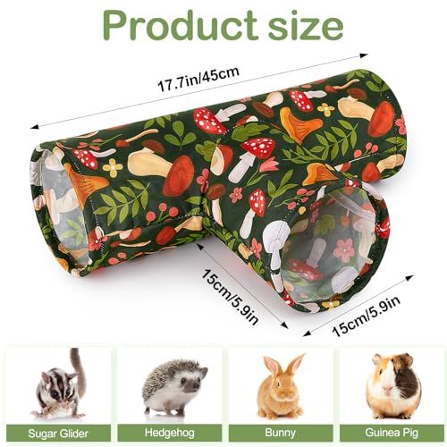 Bienbee Guinea Pig Tunnel, 3 Way Washable Guinea Pig Hideout,Foldable Rabbit Tunnel Guinea Pigs Toys for Bunny Hamster Chinchilla Ferret Rabbit Guinea Pigs Accessories Mushroom