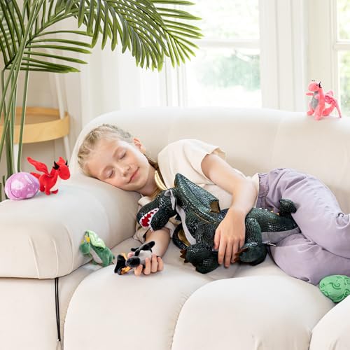 Dragon Plush Toy with 4 Babies, 21.7" Stuffed Animal, Dark Green - style: Dragon Dark Green