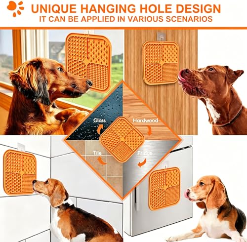 Licking Mat for Dogs & Cats with Suction Cups, 1 Pack Square Dog Slow Feeder Lick Pat for Anxiety Relief & Boredom, Dog Toys to Keep Them Busy Pets Bathing Training Grooming Mat 7.8 * 7.8 inches - color: 1Pack-Orange