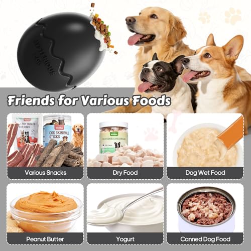Dog Fillable Toy 3 in 1 Interactive Dog Toys Freeze Lick Summer Cooling Toy Enrichment Treat Dispensing Chew Toy Stuffable Puzzle Slow Feeder for Medium Small Dogs Easy to Clean (Egg-Black) - color: Egg-black