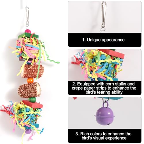 2pcs Bird Toys, Parrot Toys for Parakeets Cockatoos Cockatiels Budgie Conure Macaw Corn Cob Shredding Paper Tearing & Foraging Toy Chewing Hanging Toy Cage Accessories for Small & Medium Birds Pet