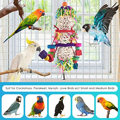 Bissap Conure Toys, Bird Parrot Foraging Shredder Hanging Toys Sola Balls Sepak Takraw with Bell for Small Parrots Parakeets Conures Cockatiels Love Birds Cage Toy (Pack of 2) - size: 1 PCS (Pack of 2)