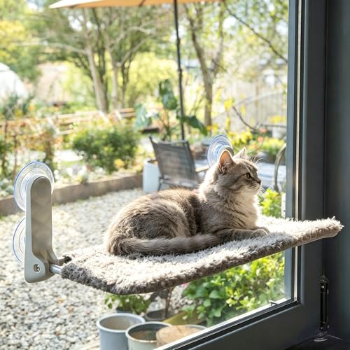 YUNIQUE Cat Window Perch, Upturned Edge Bracket, Portable Wall Hammock for Indoor Cat, Grey - color: Grey