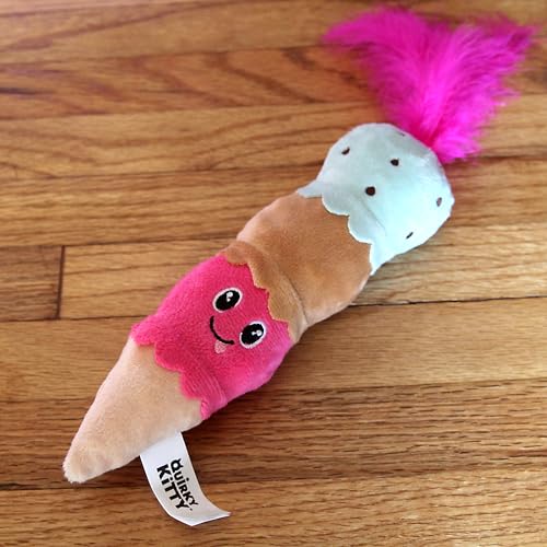 Quirky Kitty Ice Cream Kicker Catnip Crinkle Feather Soft Plush Cat Toy | Large Kicker Cat Toy for Bunny Kicks, Pouncing & Batting | Interactive Catnip Toy for Active Play - size: Pack of 1, style: Ice Cream Kicker