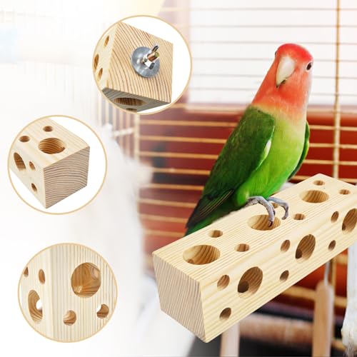 Wooden Bird Foraging Toys, Bird Chew Toys Parrot Perches for Cage Cockatiel Shredding Wood Stand & Enrichment for Budgie Lovebird Conure