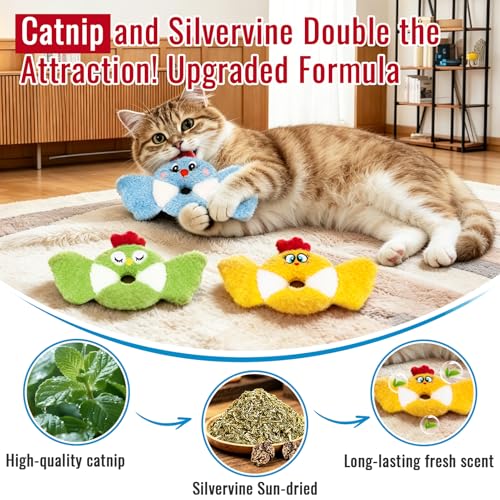 Retro Shaw Catnip Kitten Toys Pack of 3, Cat Toy Bird for Indoor Adult Cats