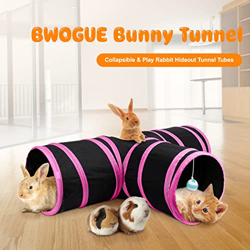 BWOGUE Bunny Tunnels & Tubes, 3-Way Collapsible Rabbit Hideout for Bunnies - color: Rose Red