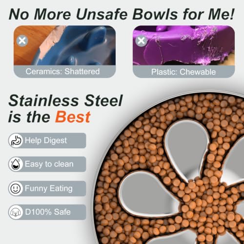 Feedoo Slow Feeder Dog Bowl 3.5-Cup, Food-Grade 304 Stainless Steel, 1-Pack - color: Flower-1Pack