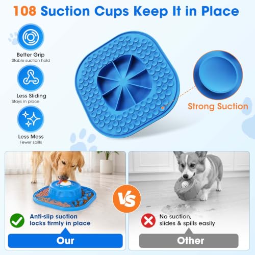 VIOWEY 3-in-1 Dog Slow Feeder Bowl, 10-Inch Removable Large Non-Slip Feeder - color: Blue