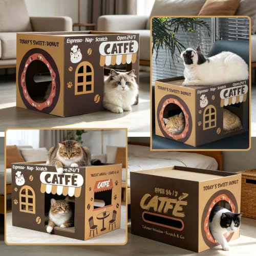 Cardboard Cat Scratcher House, Corrugated Scratching Pad with 2 Pads, Brown - size: New-Brown