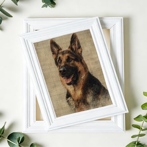 MIJVFNB German Shepherd Dog Stamped Cross Stitch Kits, DIY Cute Dog Cross Stitch Ornament Kits for Adults Beginners, Counted Embroidery Needlepoint Kits Home Decor 11CT, 12x16 inch