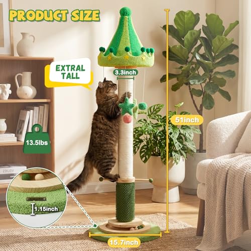 51'' Extra Tall Cat Scratching Post,Heavy Duty Thick Sisal for Indoor Adult