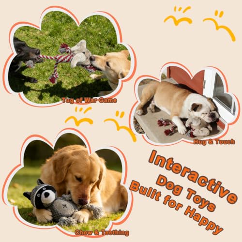 Elephant Rope Dog Toy, Plush Raccoon Squeaky Dog Toy, 2 Pack - color: Grey, Red