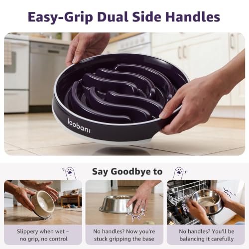 LOOBANI 4.5 Cups Ceramic Slow Feeder Dog Bowls Giant Dogs with Grip Handles - size: XL (4.5 cups)