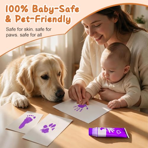 Baby Hand and Footprint Paint with Sponge Head, 2.54 fl oz, Non-Toxic & Acid-Free, Washable Baby Safe Paint for Newborn Keepsakes, Dog Nose & Paw Prints, Ideal New Mom Gift - Purple - color: Purple