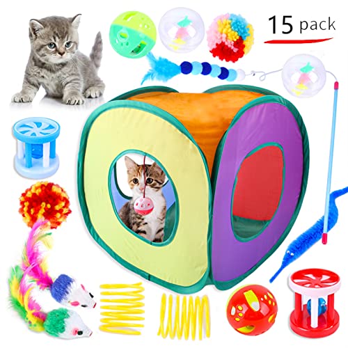Cat Play Tunnel,Occupiedpet Collapsible Cube Tent with 3 Entry Points - color: 15 Pieces