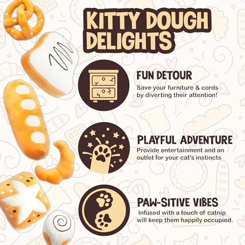SunGrow Catnip Buns, Physical and Mental Enrichment Instruments for Felines, for Cat Entertainment and Relaxation, Cute Bread-Shaped Stuffed Companions, Soft Flanellete Material, 6 Pieces per Pack