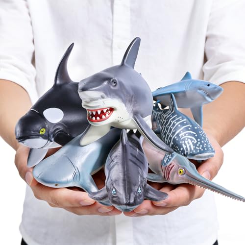 SIENON 11Pcs Assorted Shark Figures Ocean Animal Toys with Booklet - style: Ocean