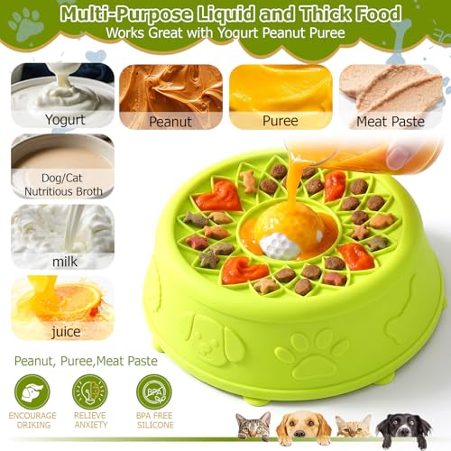 Dog Slow Feeder Lick Bowl with Rolling Ball for Liquid Treats,2-in-1(Green) - color: Green