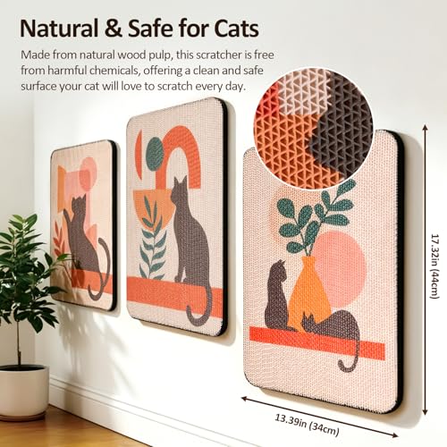 Ownpets Wall Mounted Cat Scratcher with Adhesive Strips, Cute Design, Red - color: Red-3pack
