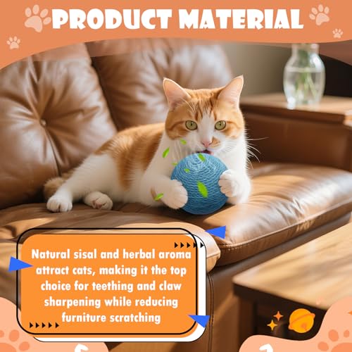 4-Inch Sisal Cat Ball Toy, Interactive Natural Cat Scratching Ball, Perfect Scratcher for Cats' Exercise and Fun (Blue) - color: Blue
