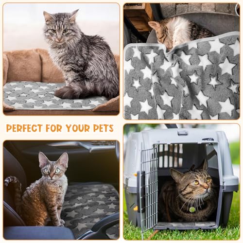 Tatuo 4 Pcs Fleece Dog Blankets for Puppy Cat, Grey, 24 x 16 in, Star - color: Grey, size: 24 x 16 in