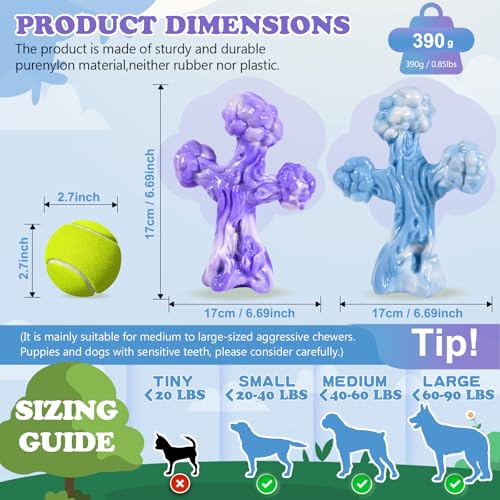 2Pack TreeBone Indestructible Dog Chew Toys for Aggressive Chewers - color: LightBluePurple