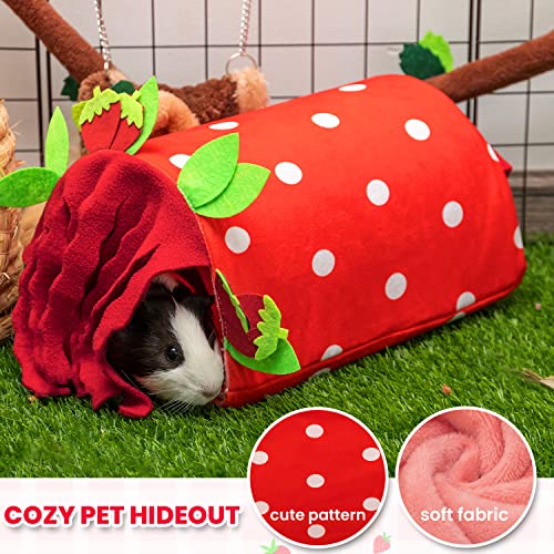 Guinea Pig Hideout, Soft Fleece Strawberry Pet Bed & Tunnel House - color: Pink