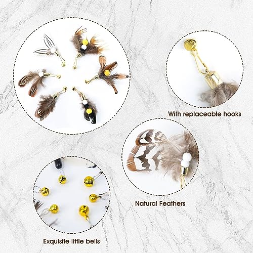 Cat Insect Feather Toys Replacement Cat Toy Wand Refills, 6 Pieces Natural Insect Cat Toy Feathers Refill, Interactive Cat Teaser Wand Attachments, with Bell - color: Style 1