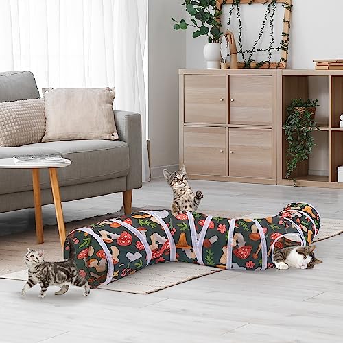 Glittme Cat Tunnel, Cat Tunnels for Indoor Cats, S-Shape Cats Cave with Cat Toys, Foldable Cat Tubes and Tunnels for Cats, Rabbit, Puppy, Guinea Pig - color: Black Mushroom