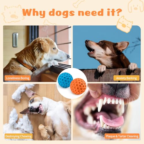 HIPPIH Indestructible Squeaky Dog Toys, Interactive Dog Balls 2 Pack - color: Blue+Orange, size: 3.15inch+3.15inch